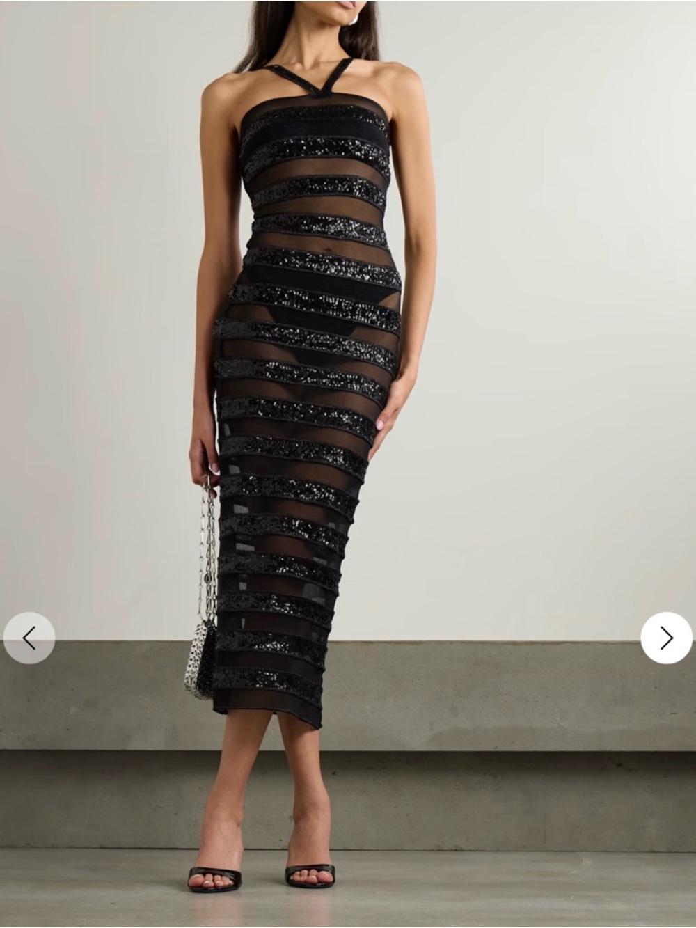 ISO! OSEREE BLACK SEQUIN EMBELLISHED STRIPED MAXI DRESS / SIZE S-M